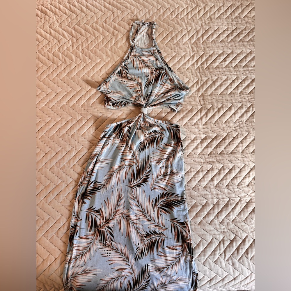Fashion Nova Blue and Black Palm Print Maxi Dress